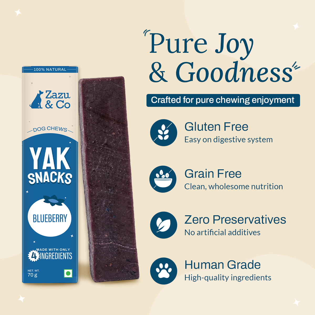 Blueberry Yak Snacks - 100% Natural & Vegetarian Yak Chews