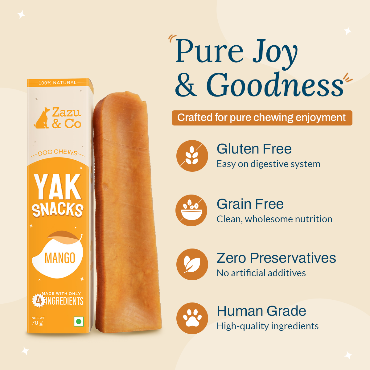 Mango Yak Snacks - 100% Natural & Vegetarian Yak Chews